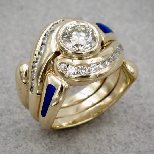 Gold Lapis Diamond Ring