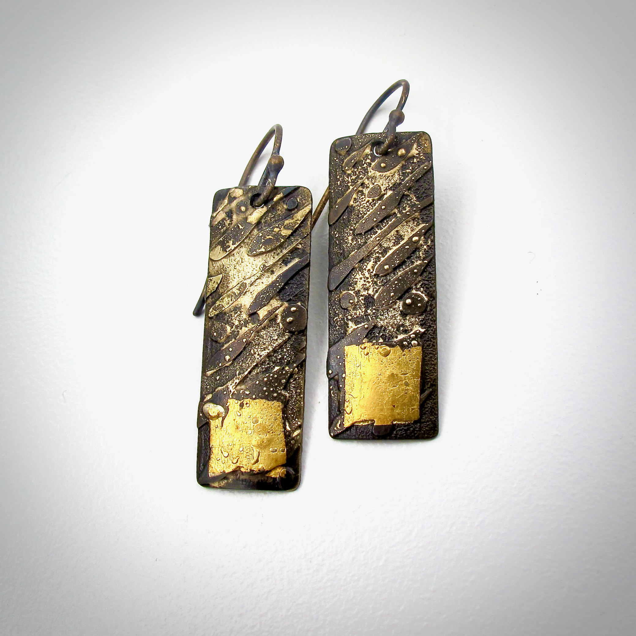 Etched Steel silver gold earrings