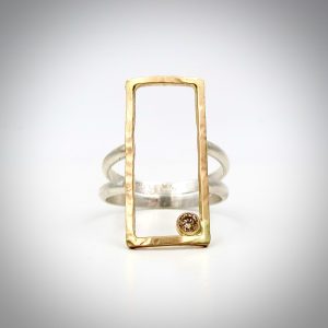 Gold Rectangle Ring with Diamond