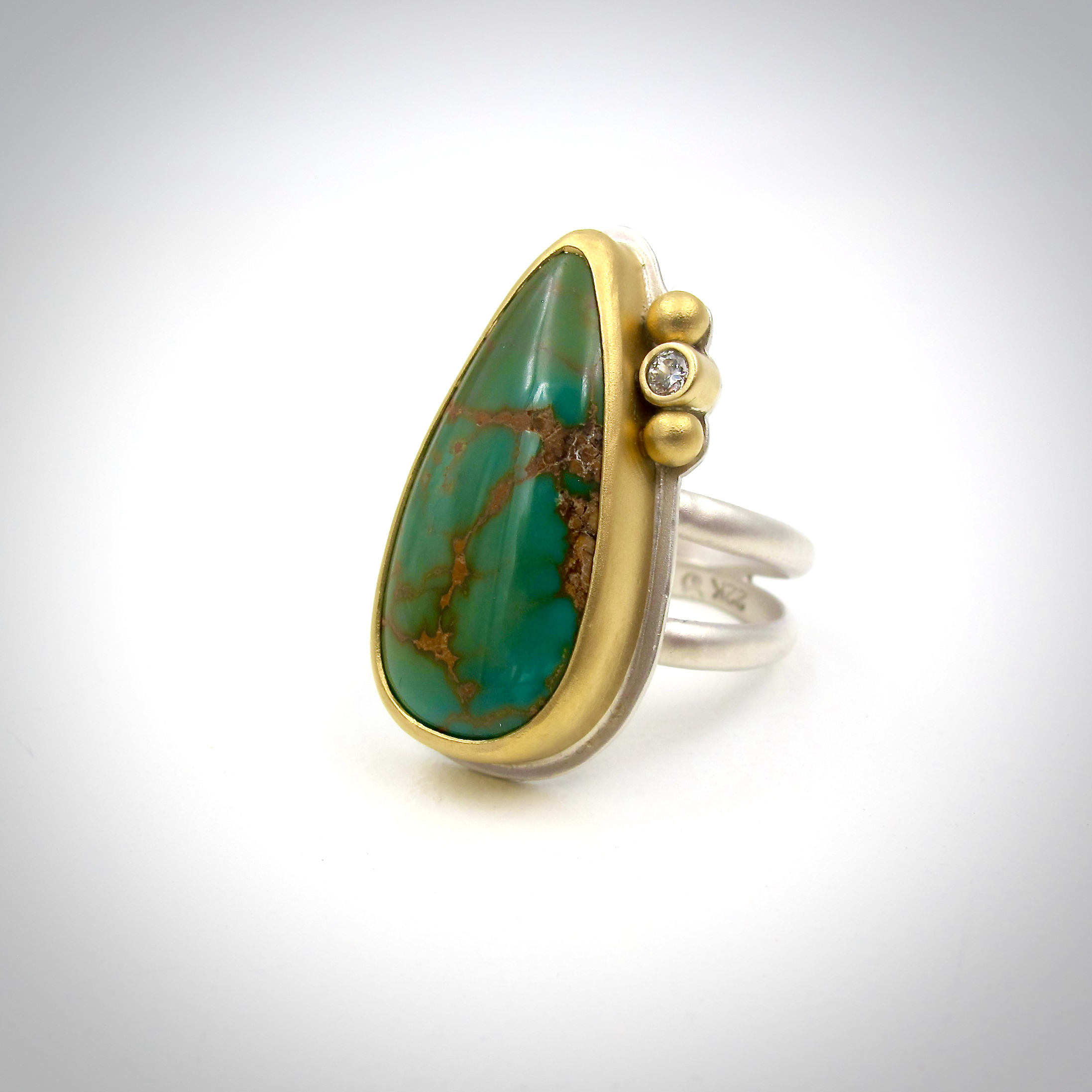 Nevada Turquoise Gold and Diamond Ring