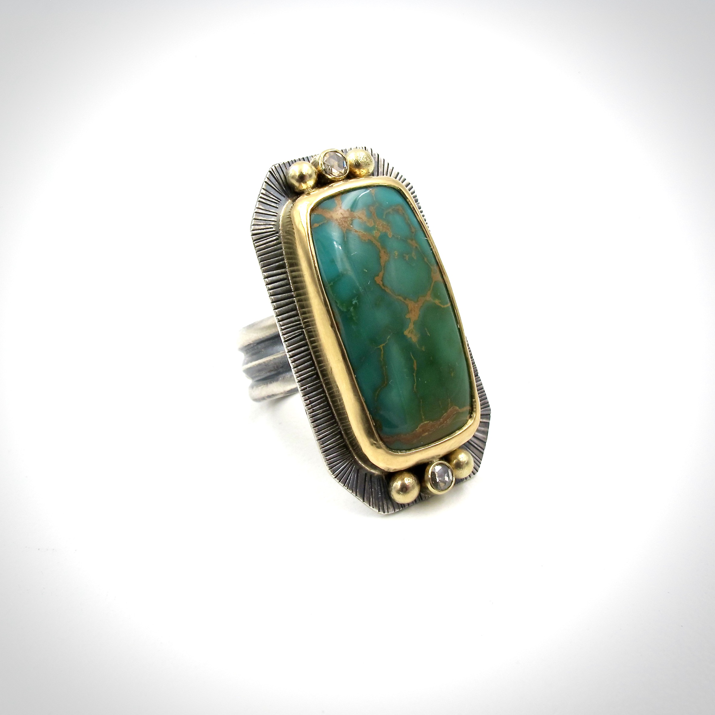 Montezuma turquoise, gold, diamonds, ring, jewelry, turquoise ring