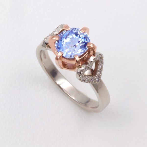 Sapphire, Ceylon Sapphire, platinum ring, platinum and rose gold ring, diamond and sapphire ring, heart ring