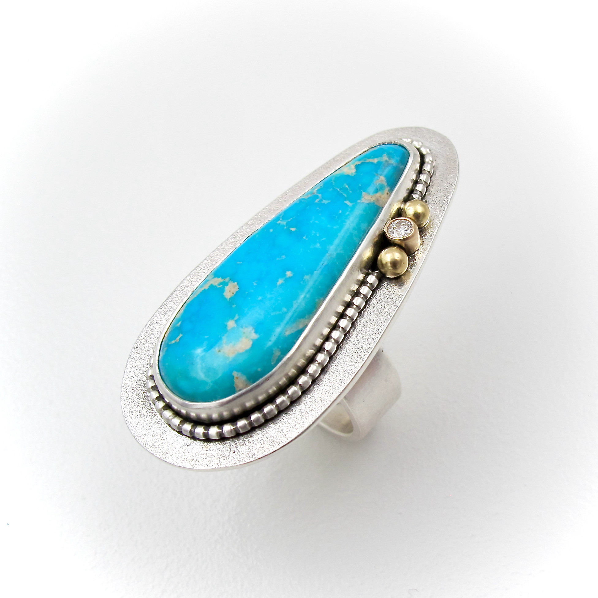 turquoise, turquoise ring, silver and turquoise ring, turquoise and diamond, ring