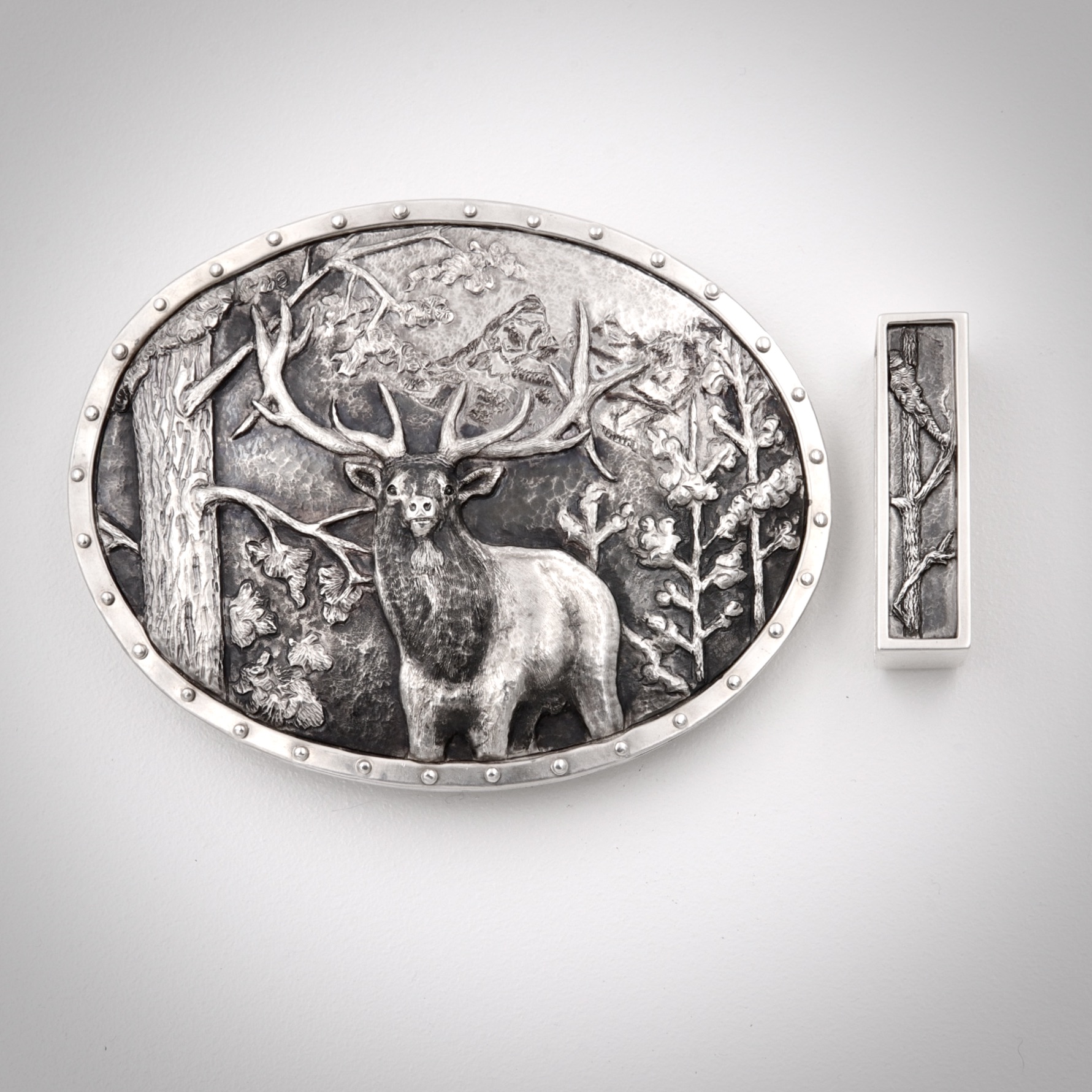 Bugling Elk Belt Buckle Chasing and repousee, sterling silver belt buckle, elk belt buckle