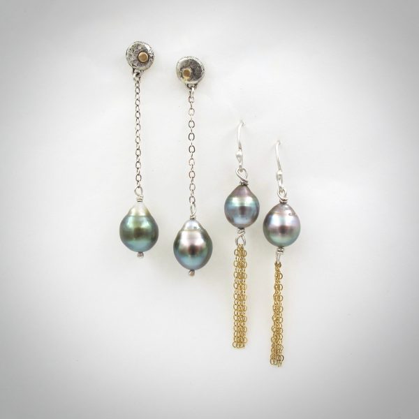 Tahitian pearls, south sea pearls, black pearls, pearl earrings, pearl drop earrings, silver, gold, pearls, pearl jewelry