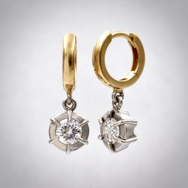 Locking hoop earrings, gold, platinum, 18k gold, post hoop earrings, diamonds, diamond dangle earrings