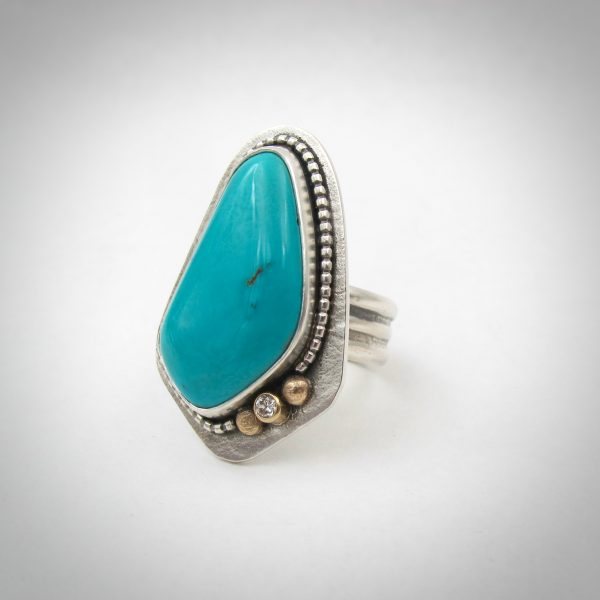 natural turquoise, turquoise ring, turquoise and diamond ring